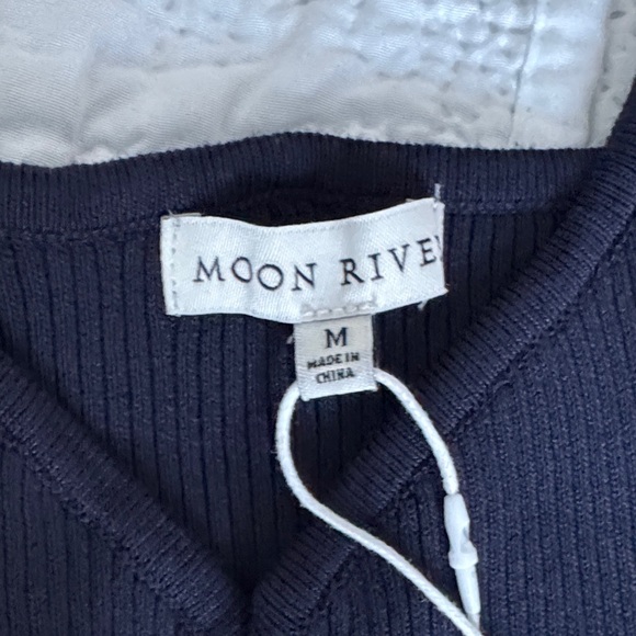 NWT MOON RIVER Sweater Top Eyelet Detail Midi Dress NAVY medium - Picture 10 of 12